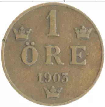 Монета эре Швеции 1903 года Бронза Оскар II