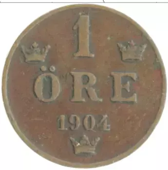 Монета эре Швеции 1904 года Бронза Оскар II