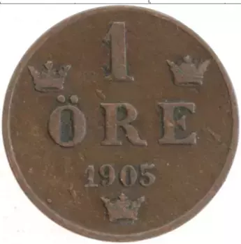 Монета эре Швеции 1905 года Бронза Оскар II