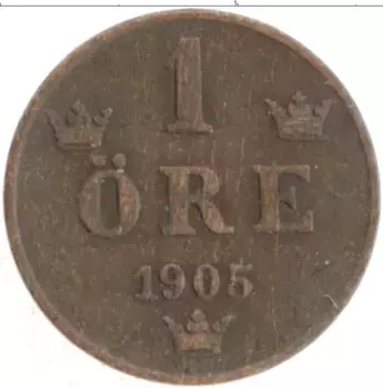 Монета эре Швеции 1905 года Бронза Оскар II