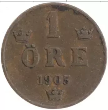 Монета эре Швеции 1905 года Бронза Оскар II