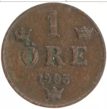 Монета эре Швеции 1905 года Бронза Оскар II