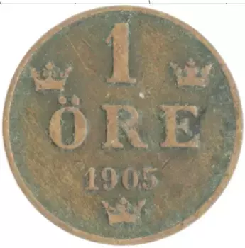 Монета эре Швеции 1905 года Бронза Оскар II