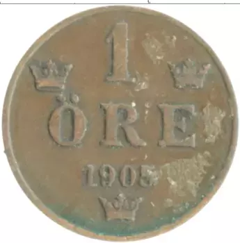 Монета эре Швеции 1905 года Бронза Оскар II