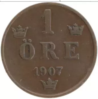 Монета эре Швеции 1907 года Бронза Оскар II