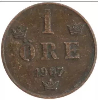 Монета эре Швеции 1907 года Бронза Оскар II
