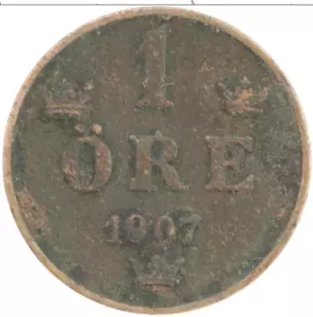 Монета эре Швеции 1907 года Бронза Оскар II