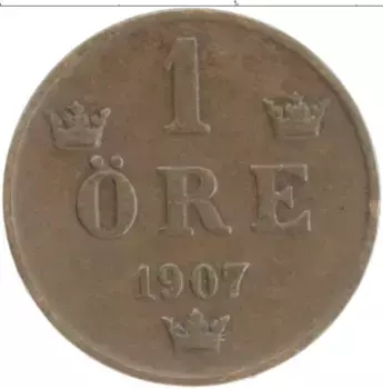 Монета эре Швеции 1907 года Бронза Оскар II