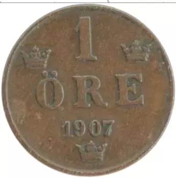 Монета эре Швеции 1907 года Бронза Оскар II