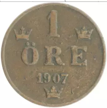 Монета эре Швеции 1907 года Бронза Оскар II
