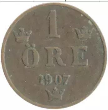 Монета эре Швеции 1907 года Бронза Оскар II