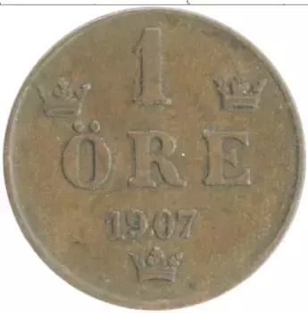 Монета эре Швеции 1907 года Бронза Оскар II