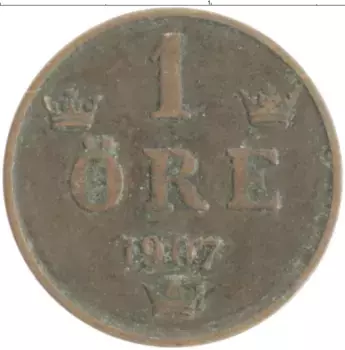 Монета эре Швеции 1907 года Бронза Оскар II