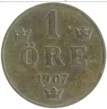 Монета эре Швеции 1907 года Бронза Оскар II