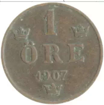 Монета эре Швеции 1907 года Бронза Оскар II