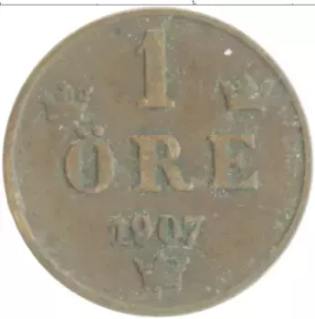 Монета эре Швеции 1907 года Бронза Оскар II