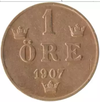 Монета эре Швеции 1907 года Бронза Оскар II