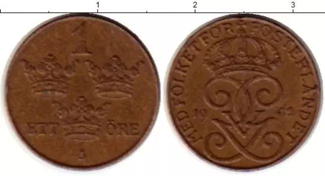 Монета эре Швеции 1941 года Бронза Густав V
