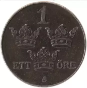 Монета эре Швеции 1947 года Железо Густав V