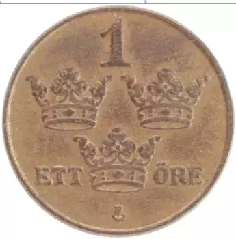 Монета эре Швеции 1950 года Бронза Густав V