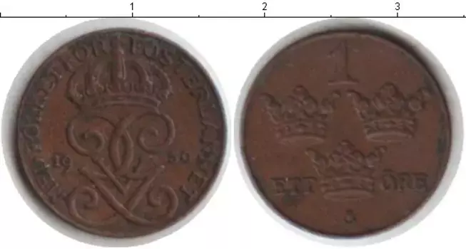 Монета эре Швеции 1950 года Медь