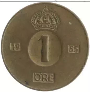 Монета эре Швеции 1955 года Бронза Густав VI Адольф