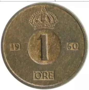 Монета эре Швеции 1960 года Бронза Густав VI Адольф