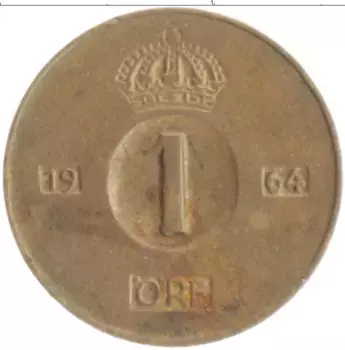 Монета эре Швеции 1964 года Бронза Густав VI Адольф