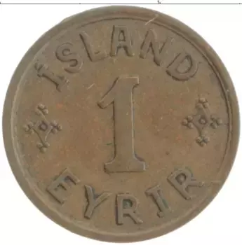 Монета ариари Исландии 1940 года Бронза Кристиан Х