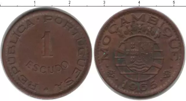 Монета эскудо Мозамбика 1965 года Медь