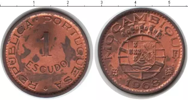 Монета эскудо Мозамбика 1968 года Медь