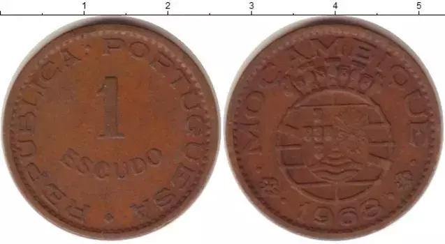 Монета эскудо Мозамбика 1968 года Медь Колония Португалии