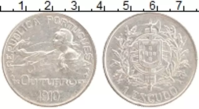 Монета эскудо Португалии 1910 года Серебро
