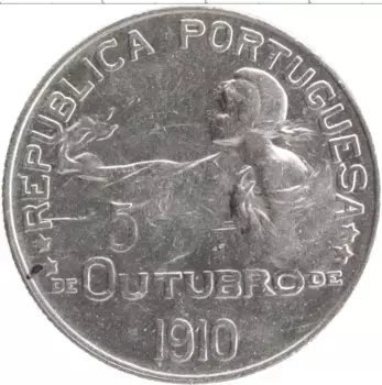 Монета эскудо Португалии 1910 года Серебро Рождение Республики Португалии 5 октября 1910