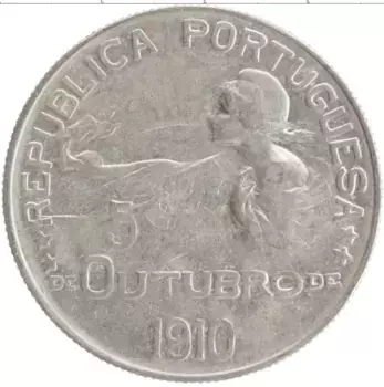 Монета эскудо Португалии 1910 года Серебро Рождение Республики Португалии 5 октября 1910