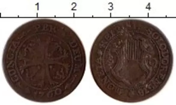 Монета 1/2 батзена Солотурна 1760 года