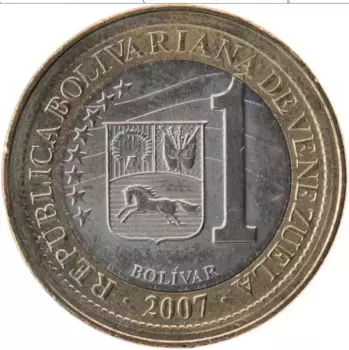 Монета боливар Венесуэлы 2007 года Биметалл Симон Боливар