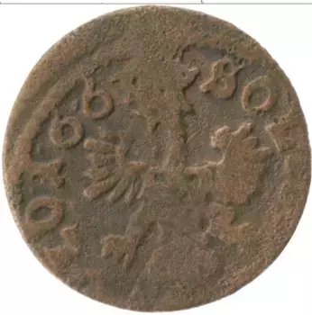Монета боратинка Польши 1661 года Медь Ян Казимир