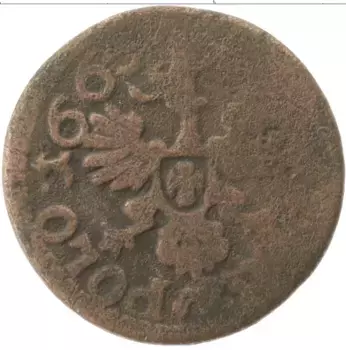 Монета боратинка Польши 1665 года Медь Ян Казимир