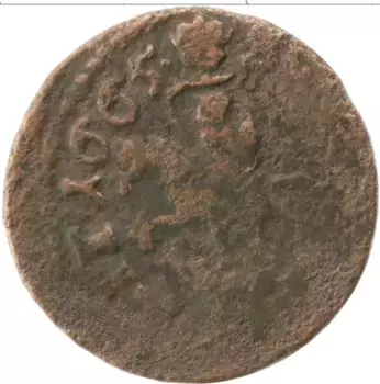Монета боратинка Польши 1665 года Медь Ян Казимир