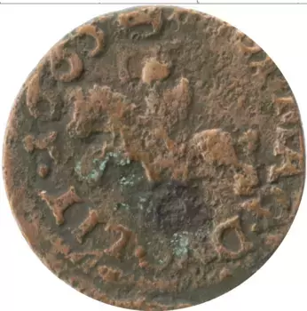 Монета боратинка Польши 1665 года Медь Ян Казимир