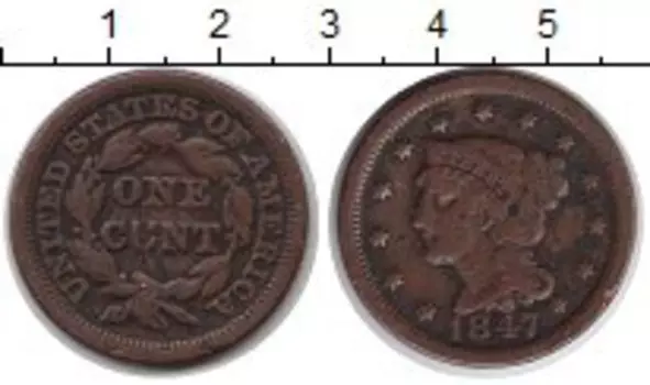 Монета цент Америки 1847 года Медь