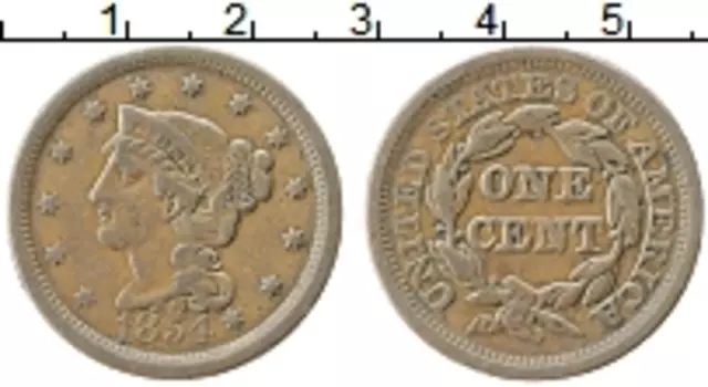 Монета цент Америки 1854 года Медь