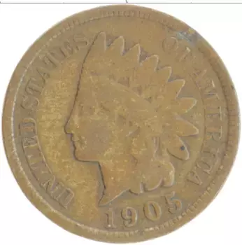 Монета цент Америки 1905 года Бронза Индеец