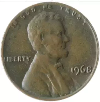 Монета цент Америки 1968 года Бронза Авраам Линкольн