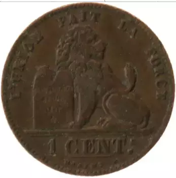 Монета цент Бельгии 1907 года Медь