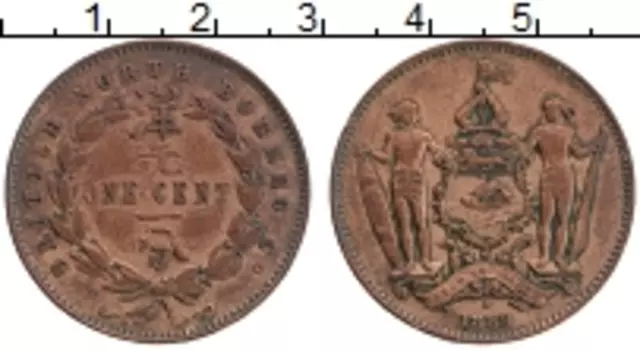 Монета цент Борнео 1889 года Бронза