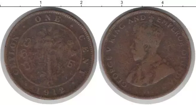 Монета цент Цейлона 1912 года Бронза Георг V