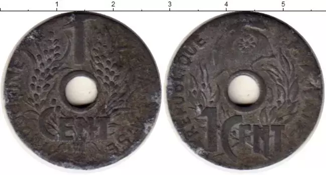 Монета цент Индокитая 1941 года Цинк