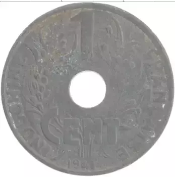 Монета цент Индокитая 1941 года Цинк